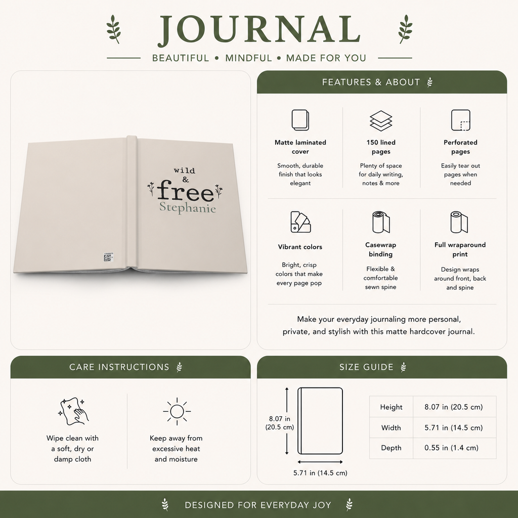 Wild & Free personalized journal on a bedside table as part of an evening routine