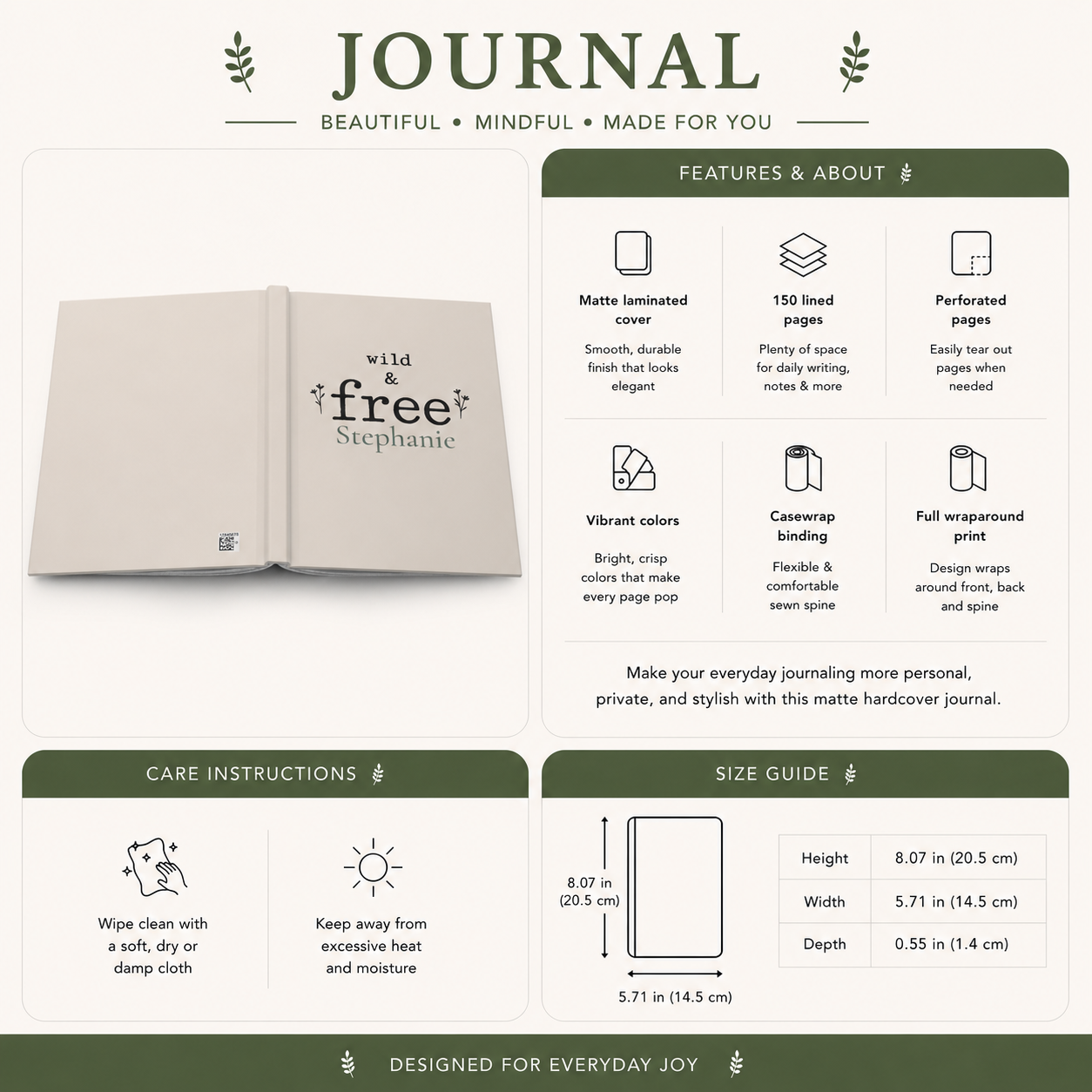 Wild & Free personalized journal on a bedside table as part of an evening routine