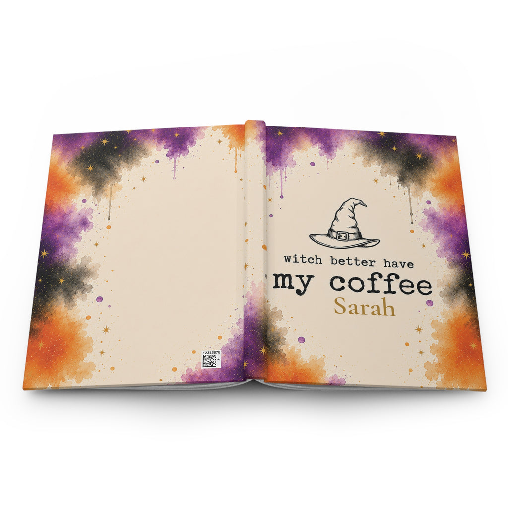 Back cover of the Witch Better Have My Coffee journal showing the discreet production barcode