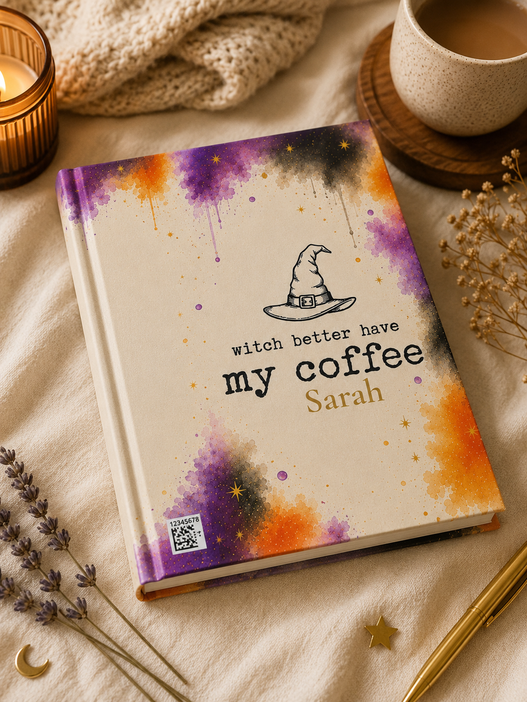 Closed Witch Better Have My Coffee hardcover journal standing upright showing the spine