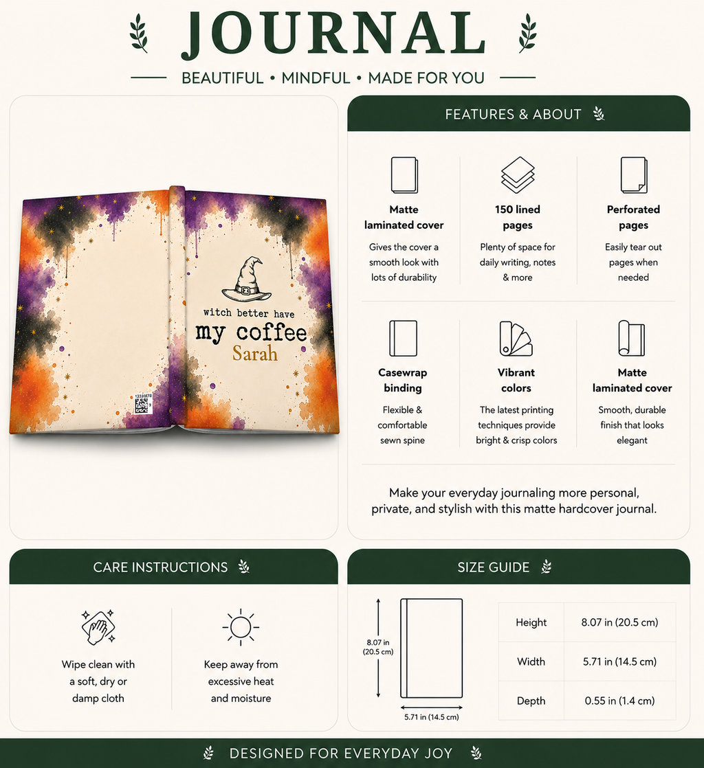 Witch Better Have My Coffee personalized journal styled with Halloween decor for the season