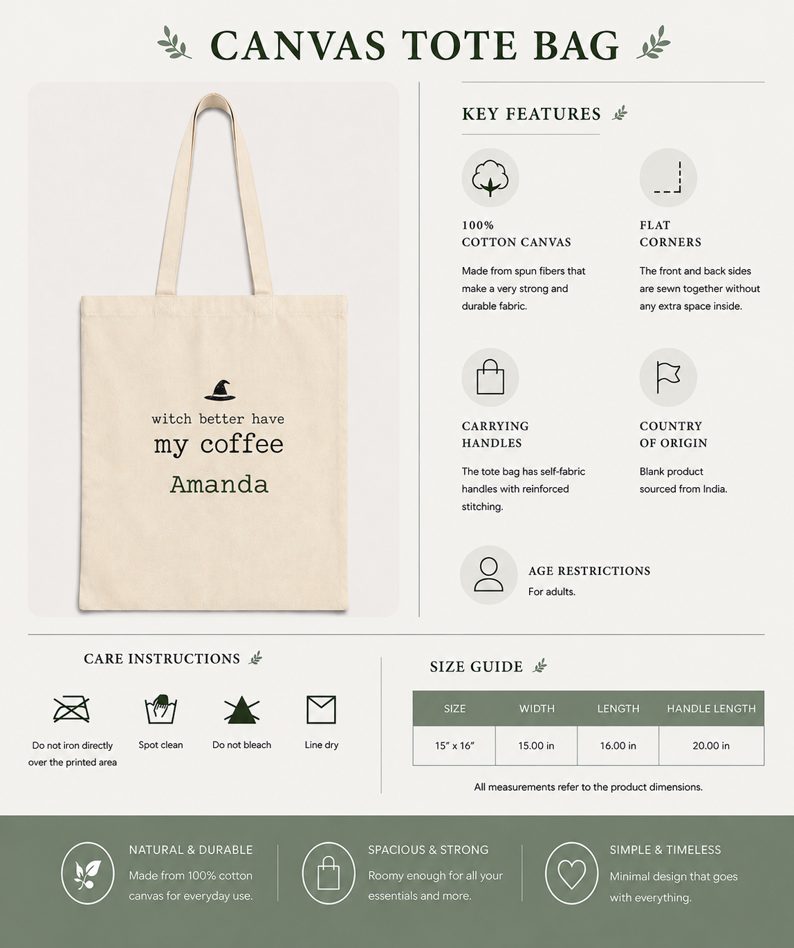 Witch Better Have My Coffee personalized tote bag folded flat lay
