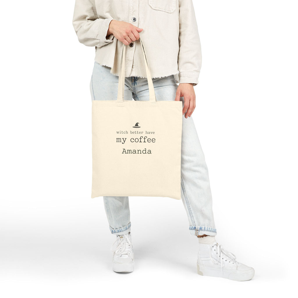 Witch Better Have My Coffee personalized tote styled in a home setting