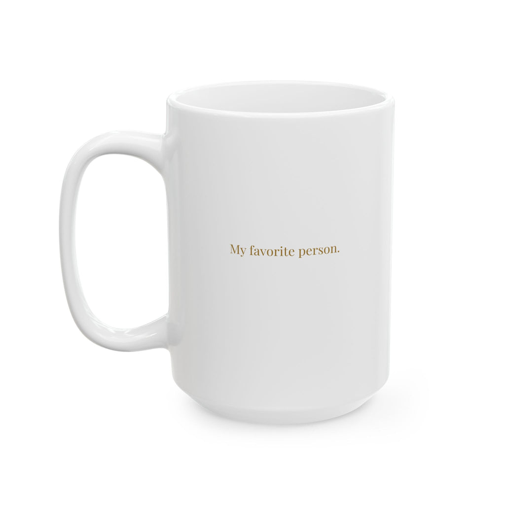Detail shot of the glossy ceramic finish on the husband mug
