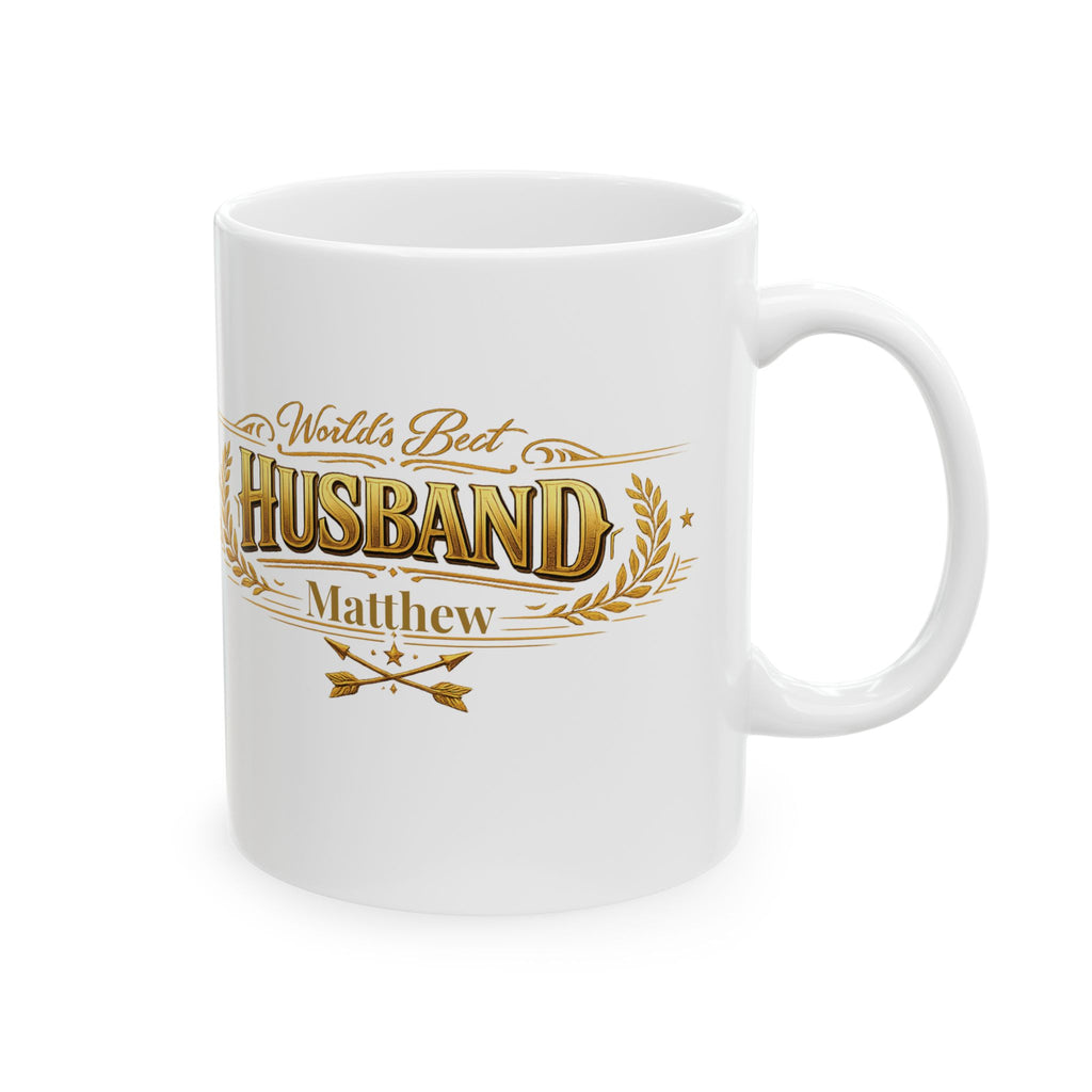 World's Best Husband personalized mug with gold laurel design and custom name