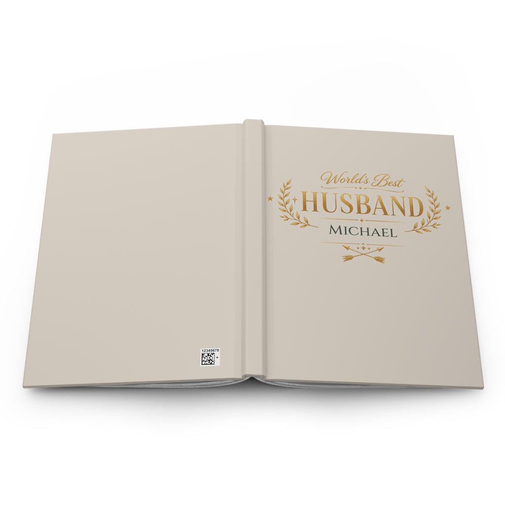 Back cover of the World's Best Husband journal showing the discreet production barcode