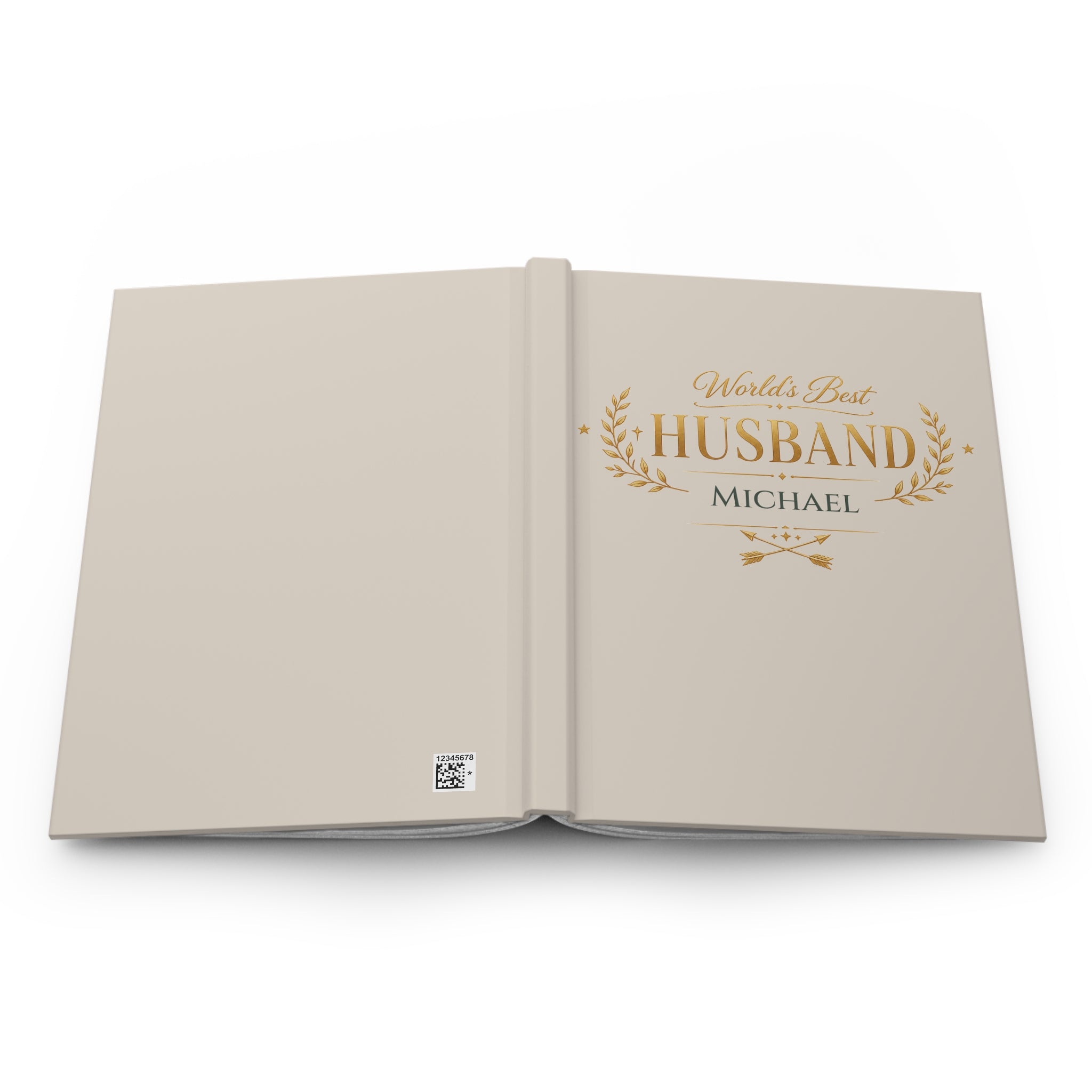 Back cover of the World's Best Husband journal showing the discreet production barcode