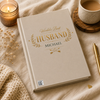 Closed World's Best Husband hardcover journal standing upright showing the spine