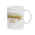 Personalized World's Best Husband mug with gold vintage typography and laurel wreath
